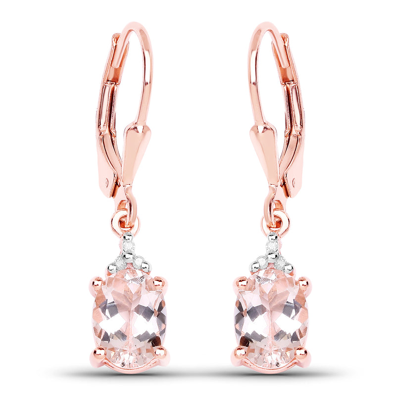 14K Rose Gold Plated 2.23 Carat Genuine Morganite & White Diamond .925 Sterling Silver Earrings