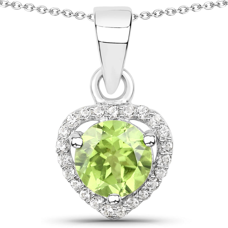 0.92 Carat Genuine Peridot and White Topaz .925 Sterling Silver Pendant