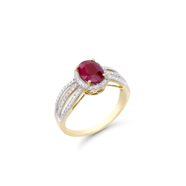 1.68 CTS CERTIFIED DIAMONDS & AFRICAN RUBY 14K YELLOW  GOLD DESIGNER RING SIZE 7.5