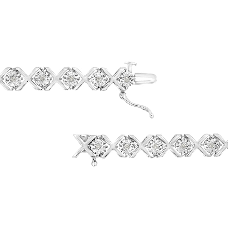 .925 Sterling Silver 1/4 Cttw Miracle Set Diamond "X" Link Bracelet (I-J Color, I3 Clarity) - 7.25"