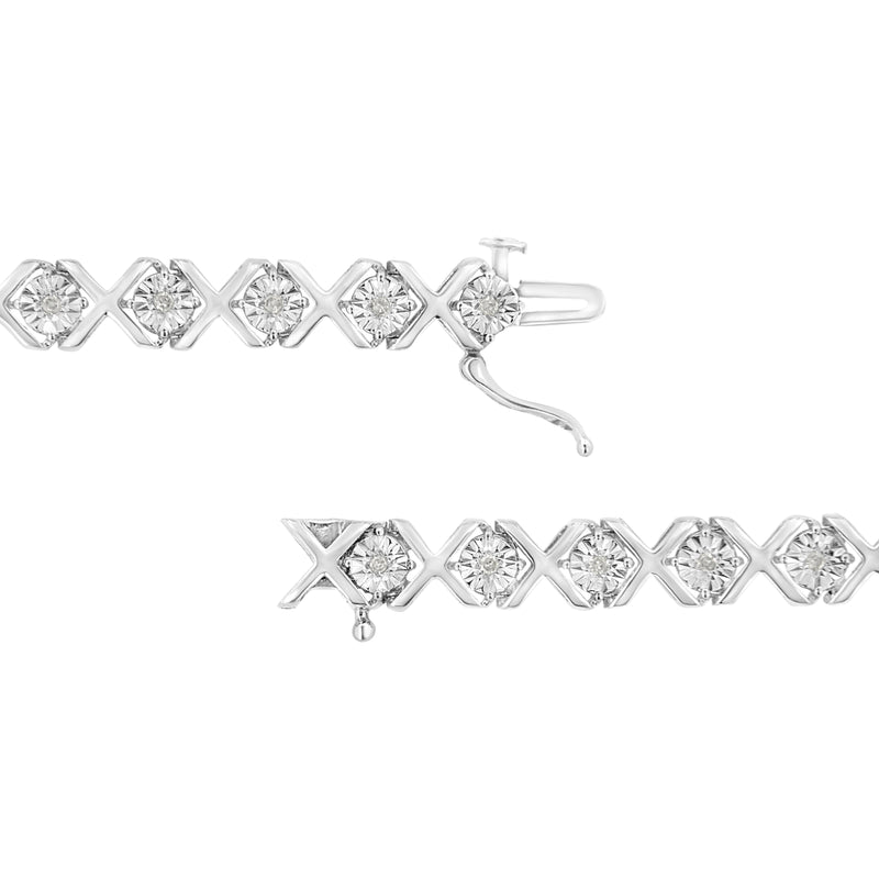 .925 Sterling Silver 1/4 Cttw Miracle-Set Round Cut Diamond "X" Link Bracelet (I-J Color, I3 Clarity) - Size 7.25"