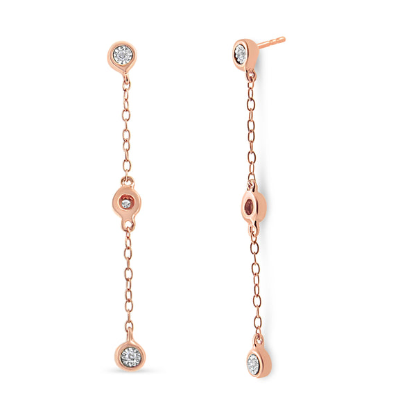 10K Rose Gold Plated .925 Sterling Silver 1/15 Cttw Diamond Dangle Earring (I-J Color, I3-Promo Clarity)