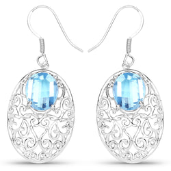 10.72 Carat Genuine Blue Topaz .925 Sterling Silver Earrings