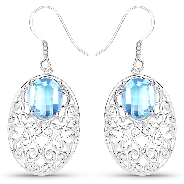 10.72 Carat Genuine Blue Topaz .925 Sterling Silver Earrings