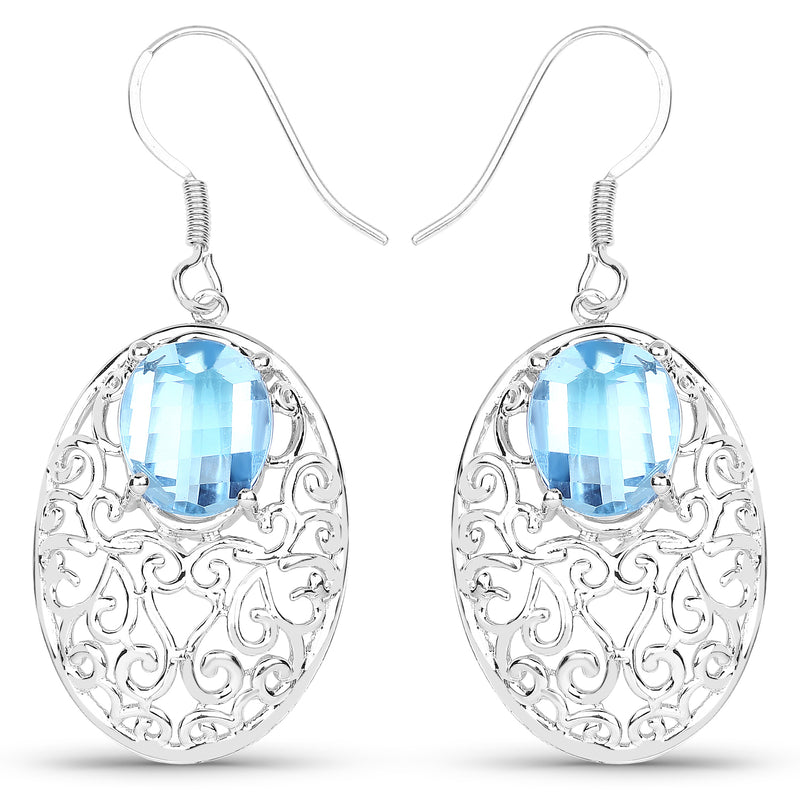 10.72 Carat Genuine Blue Topaz .925 Sterling Silver Earrings