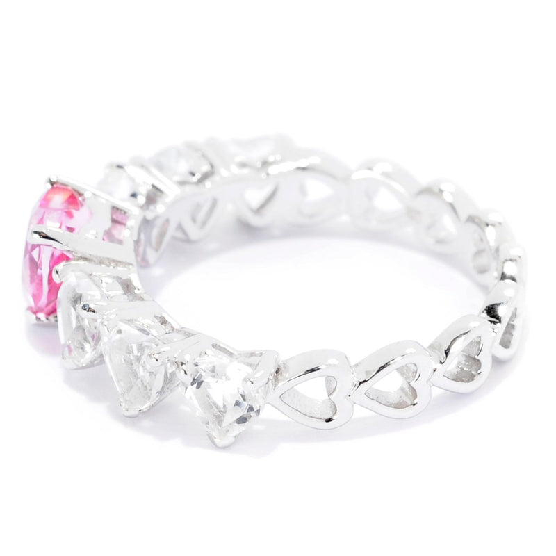 925 Sterling Silver Women Ring Pink and White Topaz Heart Shape