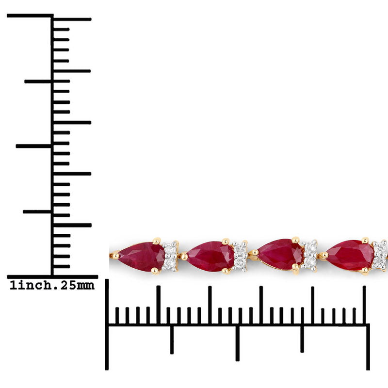 6.65 Carat Genuine Ruby and White Diamond 14K Yellow Gold Bracelet