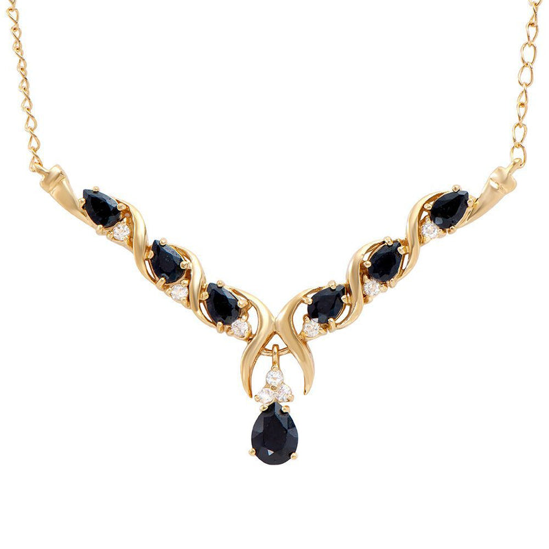 5.00 TW CTS BLACK SAPPHIRE  & WHITE TOPAZ 18K GOLD PLATED DESIGNER NECKLACE SIZE 19 INCHES