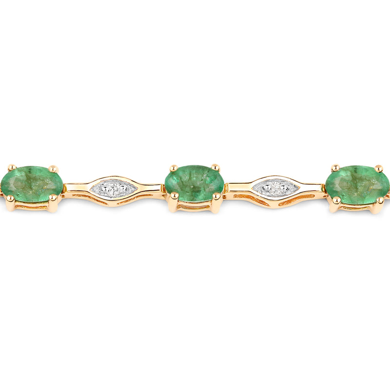 2.77 Carat Genuine Zambian Emerald and White Diamond 18K Yellow Gold Bracelet