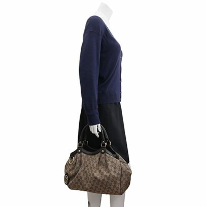 Gucci Handbag GG Canvas Sookie 211944 Brown Dark Leather Womens Tote Bag
