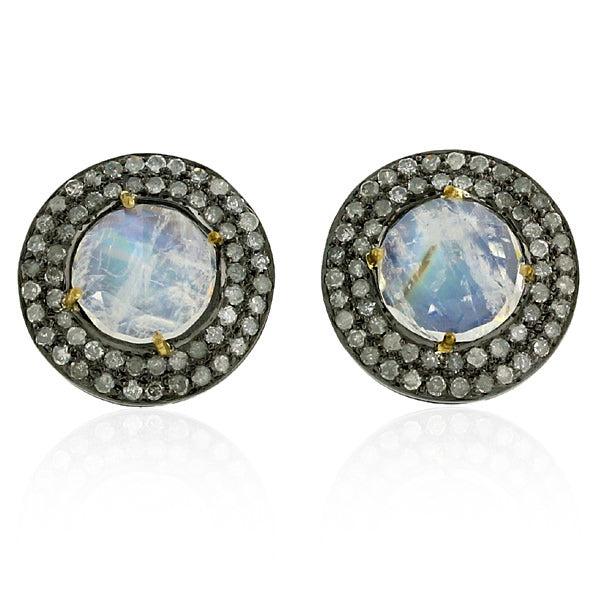 Round Shape Stud Sapphire Diamond 18k Gold Silver Earrings Jewelry