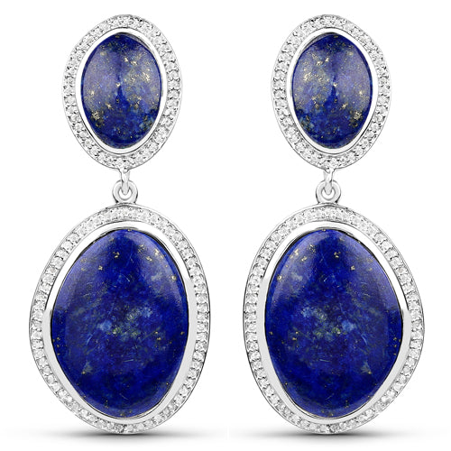 26.49 Carat Genuine Lapis and White Topaz .925 Sterling Silver Earrings