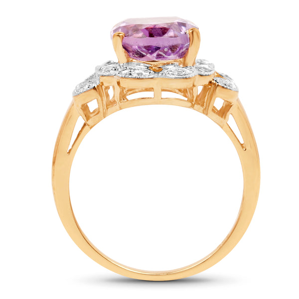 14K Yellow Gold Plated 3.46 Carat Genuine Amethyst & White Topaz .925 Sterling Silver Ring