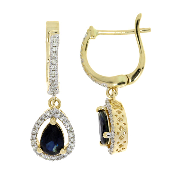 Sapphire Diamond Dangle Earrings 14KT Yellow Gold