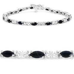 4.59 Carat Genuine Black Sapphire and White Zircon .925 Sterling Silver Bracelet