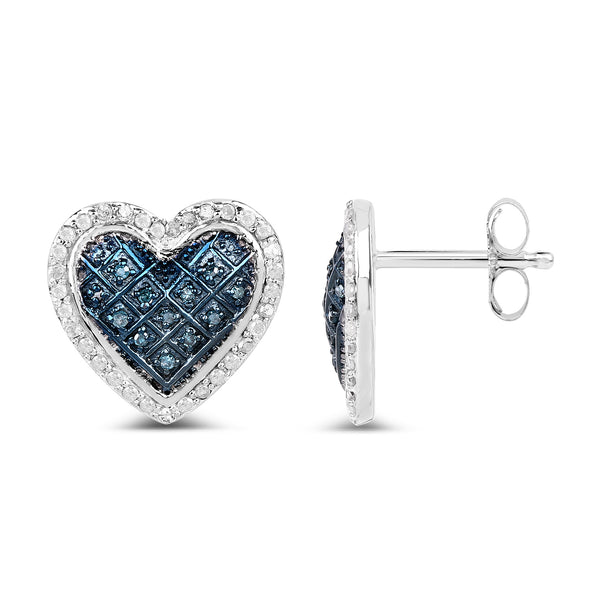 0.47 Carat Genuine White Diamond and Blue Diamond .925 Sterling Silver Earrings