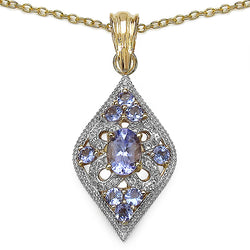 14K Yellow Gold Plated 1.42 Carat Genuine Tanzanite & White Topaz .925 Sterling Silver Pendant