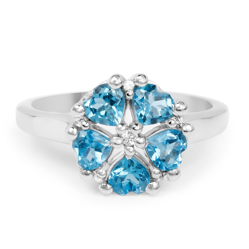 1.45 Carat Genuine Swiss Blue Topaz & White Topaz .925 Sterling Silver Ring