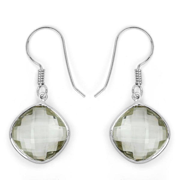 18.10 Carat Genuine Green Amethyst .925 Sterling Silver Earrings