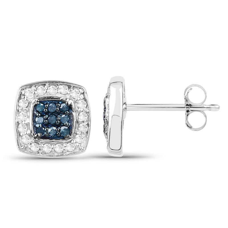 0.27 Carat Genuine Blue Diamond & White Diamond .925 Sterling Silver Earrings