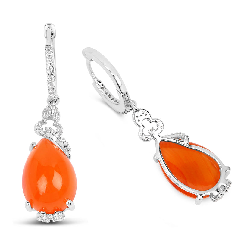 12.25 Carat Genuine Carnelian and White Topaz .925 Sterling Silver Earrings