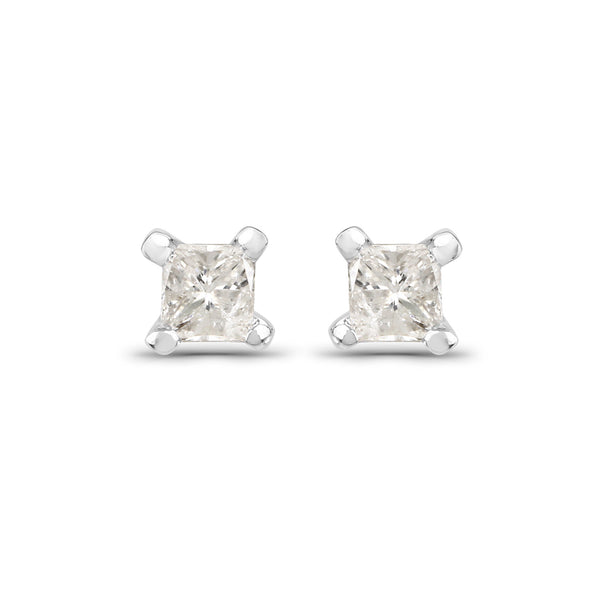 0.10 Carat Genuine White Diamond 14K White Gold Earrings