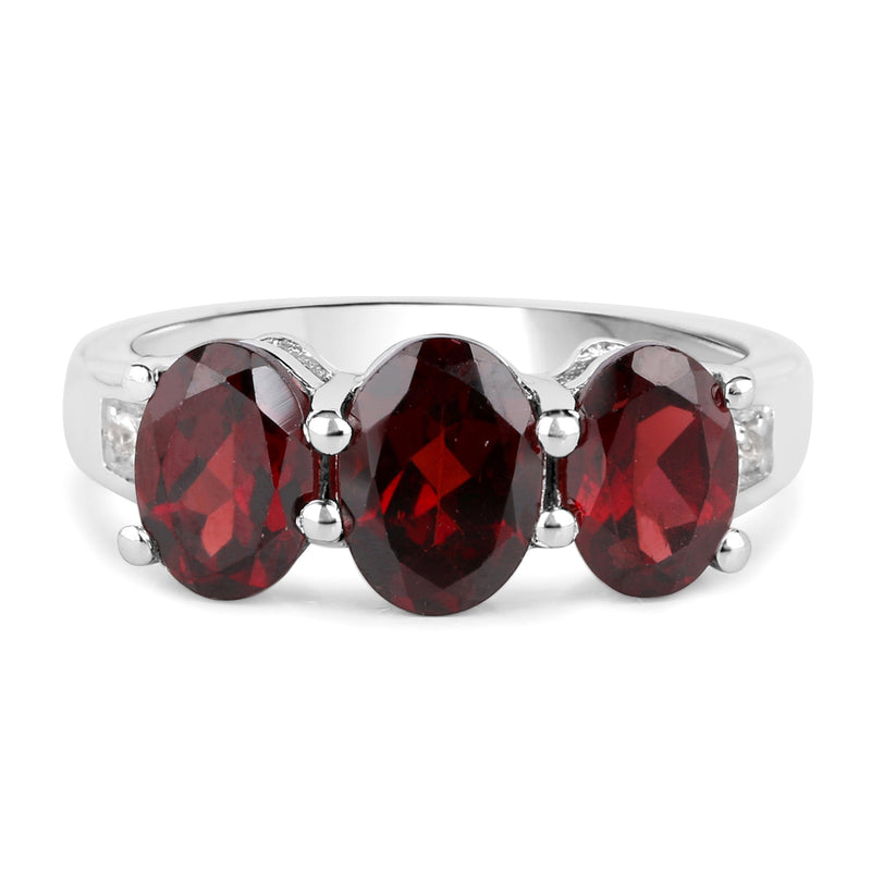 3.56 Carat Genuine  Garnet and White Topaz .925 Sterling Silver Ring