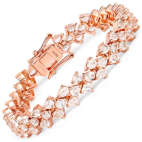 14K Rose Gold Plated 10.79 Carat Genuine Morganite .925 Sterling Silver Bracelet