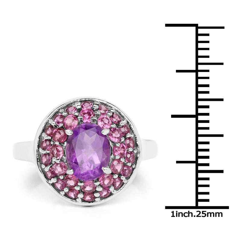 2.48 Carat Genuine Amethyst and Rhodolite .925 Sterling Silver Ring