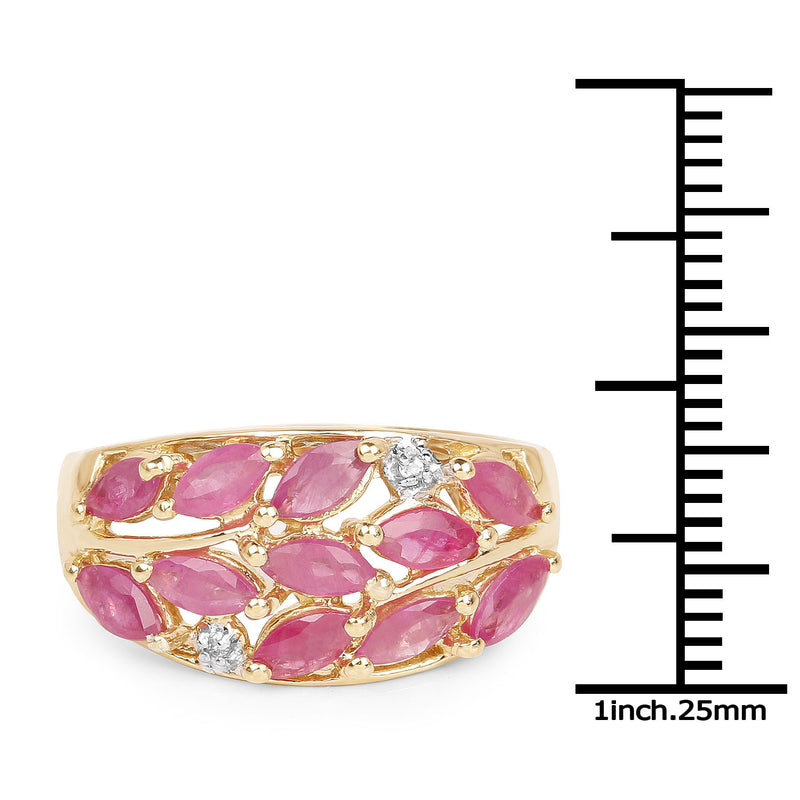 14K Yellow Gold Plated 1.56 Carat Genuine Ruby & White Topaz .925 Sterling Silver Ring