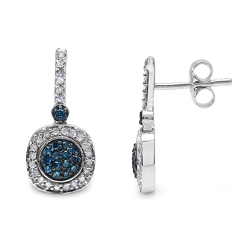 0.44 Carat Genuine Blue Diamond & White Diamond .925 Sterling Silver Earrings