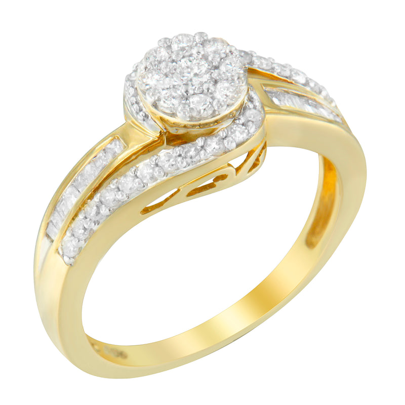 10K Yellow Gold Diamond Cluster Ring (1/2 Cttw, I-J Color, I2-I3 Clarity) - Size 6