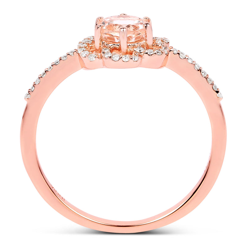 0.54 Carat Genuine Morganite and White Diamond 14K Rose Gold Ring