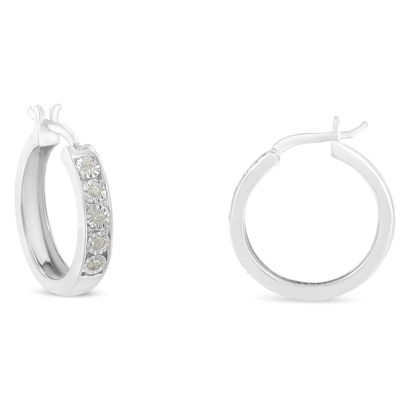 .925 Sterling Silver 1/10 Cttw Miracle Set Diamond Full Circle Hoop Earrings (I-J Color, I3 Clarity)