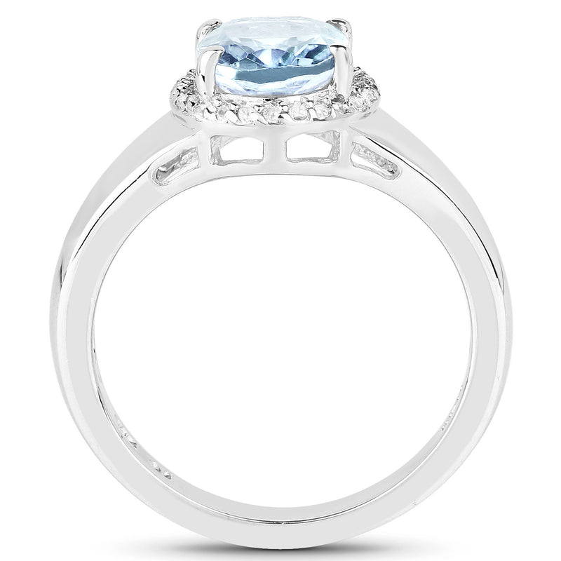 1.53 Carat Genuine Aquamarine and White Topaz .925 Sterling Silver Ring