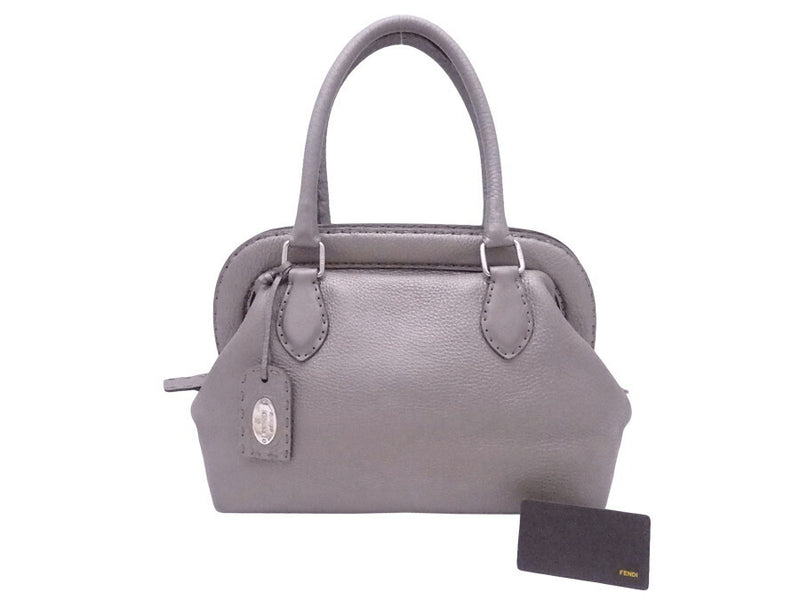 FENDI Handbag Celeria Metallic Gray Leather Bag Ladies