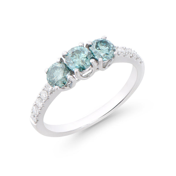 1.28 CTS TW CERTIFIED DIAMONDS 14K WHITE GOLD DESIGNER RING SIZE 7.5 WITH SWISS BLUE COLOR DIAMONDS