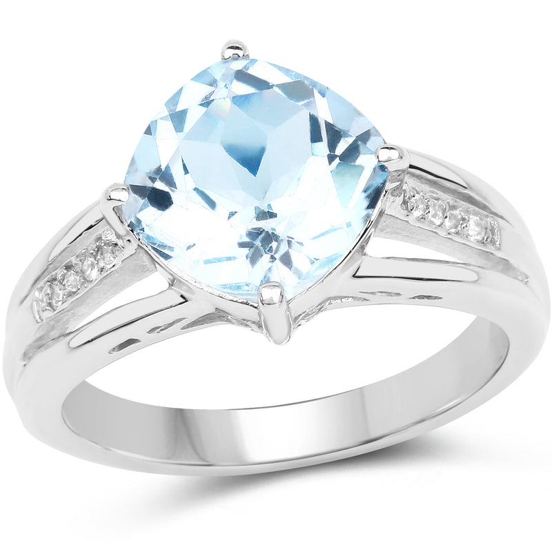 3.04 Carat Genuine Blue Topaz and White Topaz .925 Sterling Silver Ring