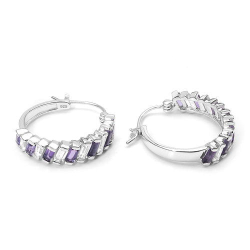 2.96 Carat Genuine Amethyst & White Topaz .925 Sterling Silver Earrings