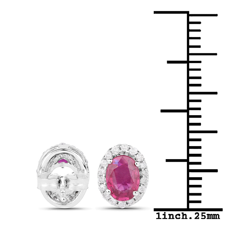 1.29 Carat Genuine Ruby and White Diamond 14K White Gold Earrings