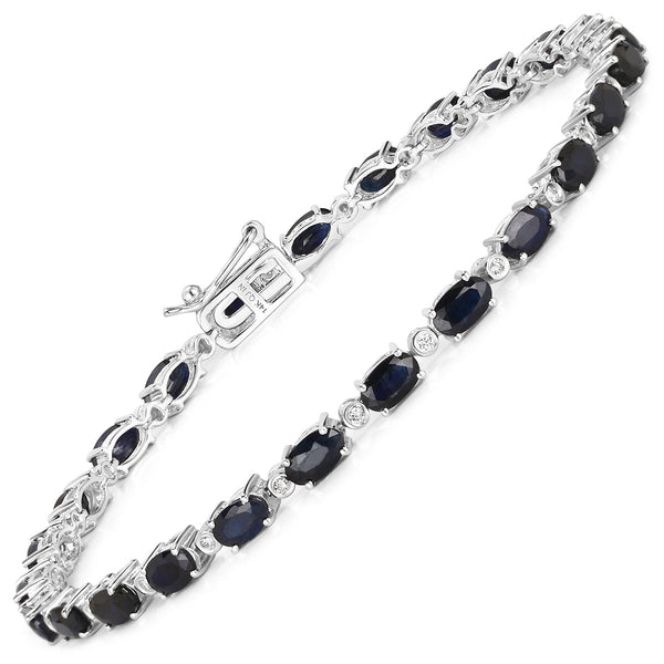 5.70 Carat Genuine Blue Sapphire and White Diamond 14K White Gold Bracelet