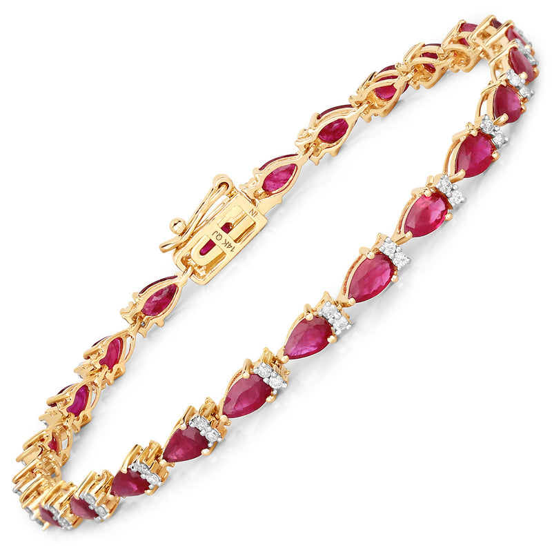 6.65 Carat Genuine Ruby and White Diamond 14K Yellow Gold Bracelet