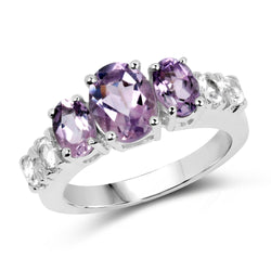 2.53 Carat Genuine Amethyst and White Topaz .925 Sterling Silver Ring