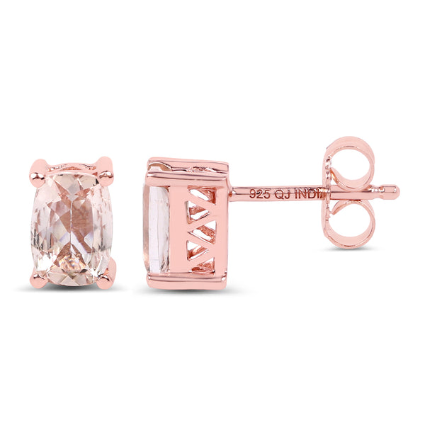 14K Rose Gold Plated 1.70 Carat Genuine Morganite .925 Sterling Silver Earrings