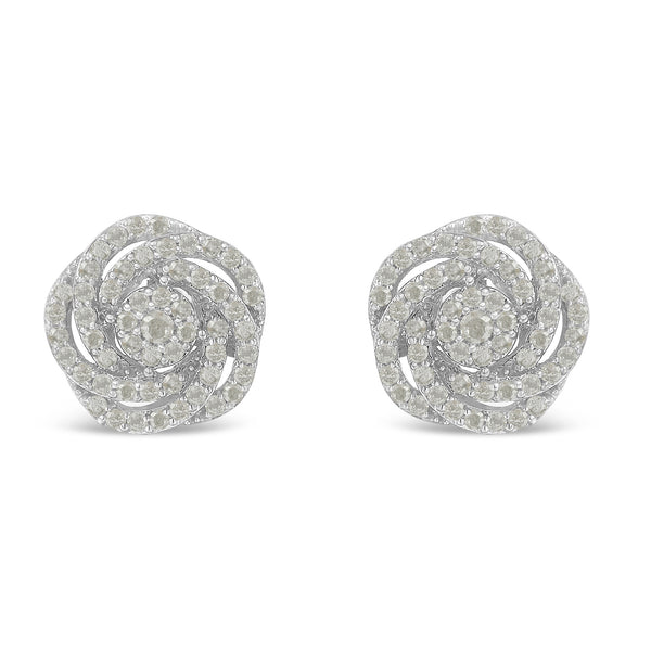 10KT White Gold Diamond Flower Stud Earring (1/2 cttw, I-J Color, I1-I2 Clarity)