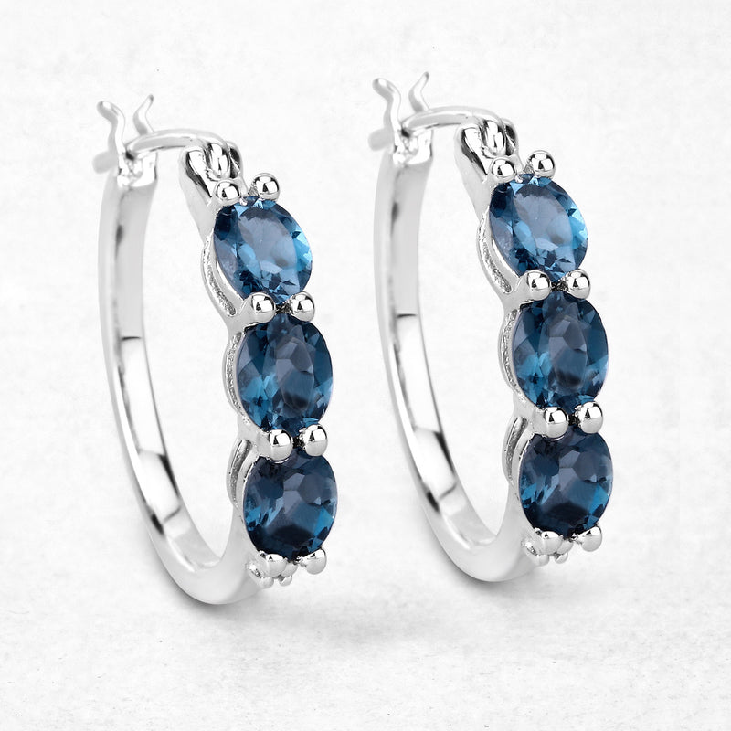 2.41 Carat Genuine London Blue Topaz and White Diamond .925 Sterling Silver Earrings