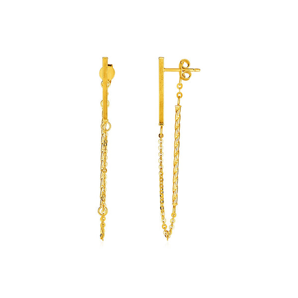 14k Yellow Gold Bar and Chain Dangle Earrings