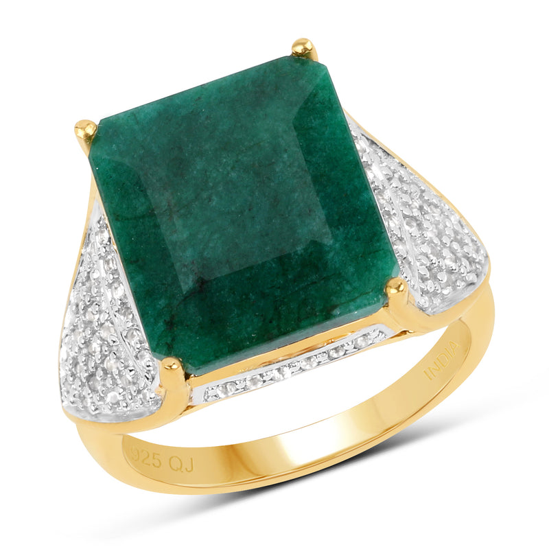 8.70 Carat Dyed Emerald and White Topaz .925 Sterling Silver Ring