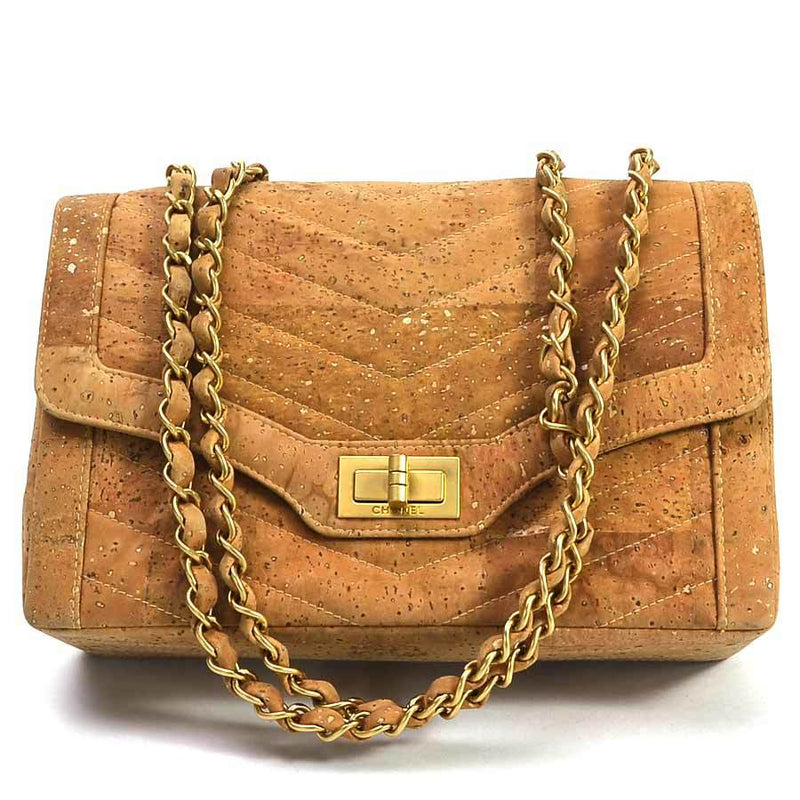 Chanel Chain Shoulder Bag V Stitch 2.55 Chevron Beige Cork Leather Gold Hardware Ladies