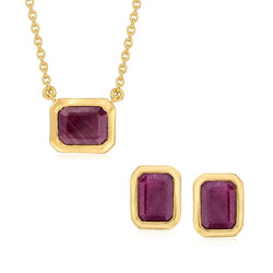 925 Sterling Silver Women Set Pendant & Earring Set Indian Ruby